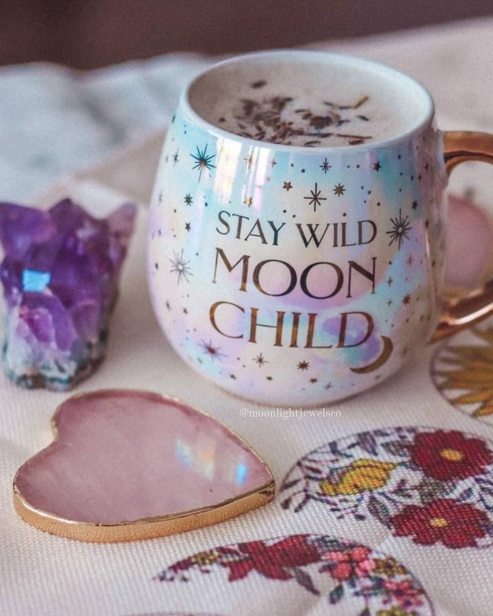 Pink White Coffee Mug Stay Wild Child Stars Constellation Moon